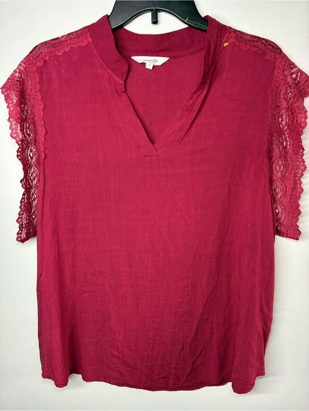 Amaryllis Raspberry Lace Sleeve V-Neck Blouse